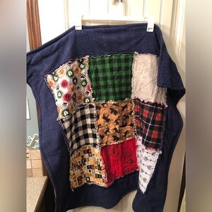 Baby  Patchwork Rag Quilt Throw - Multicolor Buffalo Plaid & Moose Motif